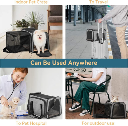 Petsfit Expandable Pet Carrier for Cat Or Puppy Up to 18 Pounds, Square Extension Add More Space