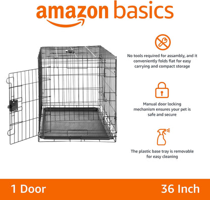 Amazon Basics Durable, Foldable, Collapsible, Portable Metal Wire Dog Crate with Tray, Single Door