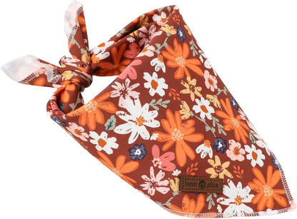 Lionet Paws Fall Dog Bandana Washable Cotton Borwn Handkerchief Scarf Triangle Floral Oxalis