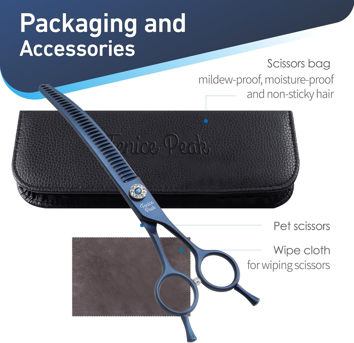 Fenice Peak Professional Dog Grooming Scissors Pet Curved Chunker Shears 7.0'' Extremely Sharp