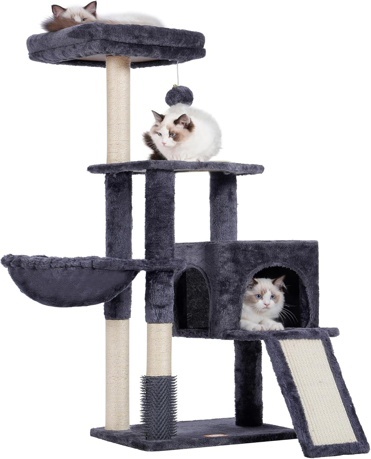 Heybly Cat Tree with Cat Self Groomer Brush, Cat Tower Condo for Indoor Cats with Padded Plush