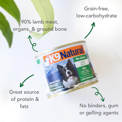 K9 Natural Wet Dog Food Pate, Lamb Feast, 6 Oz Cans (Pack of 12), Grain Free, Made in New Zealand