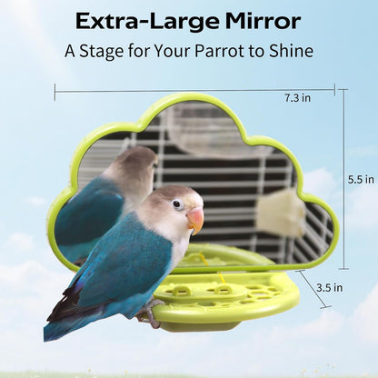 Bird Mirror with Perch & Slow Feeder – Interactive Bird Toy, Birds Cage Accessories for Parakeet