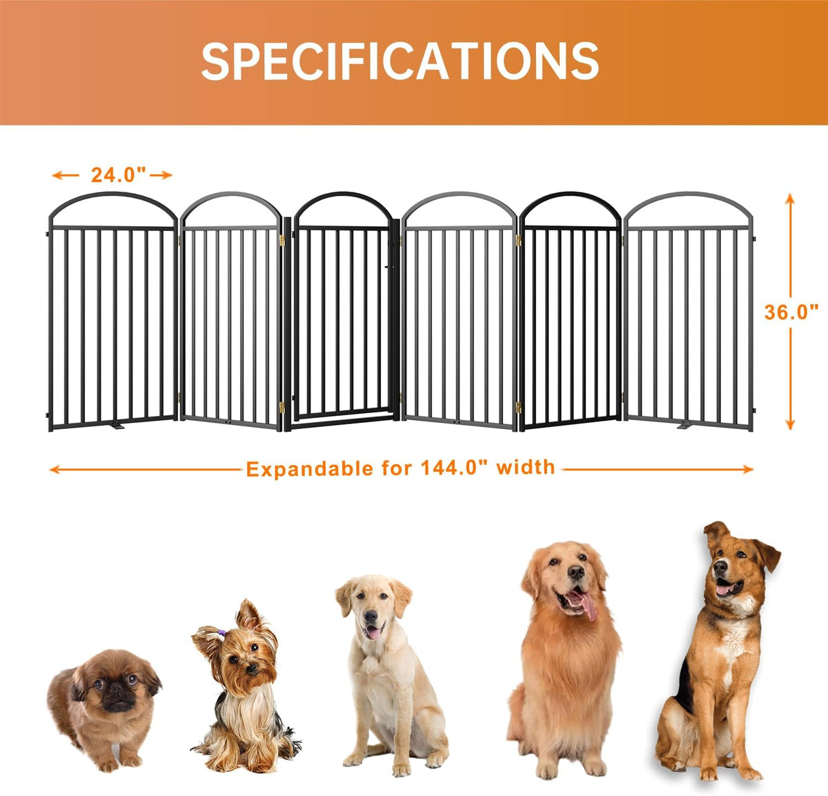 6 Panles Full Matel Freestanding Dog Gates with Door, 144"Extra Wide 36"Tall Free Standing Dog Pet