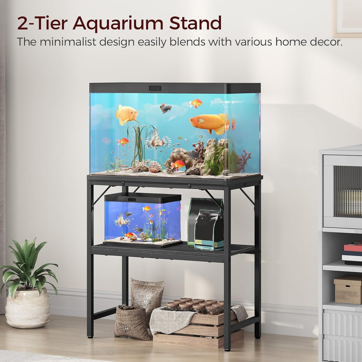 20 Gallon Fish Tank Stand, Aquarium Stand with 2-Tier Storage Shelves, Heavy Duty Breeder Turtle