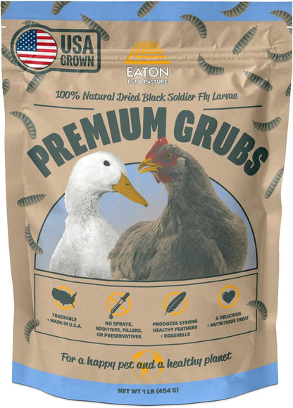 Eaton Pet and Pasture Premium Grubs, USA Grown Dried Black Soldier Fly Larvae, High Calcium Treat