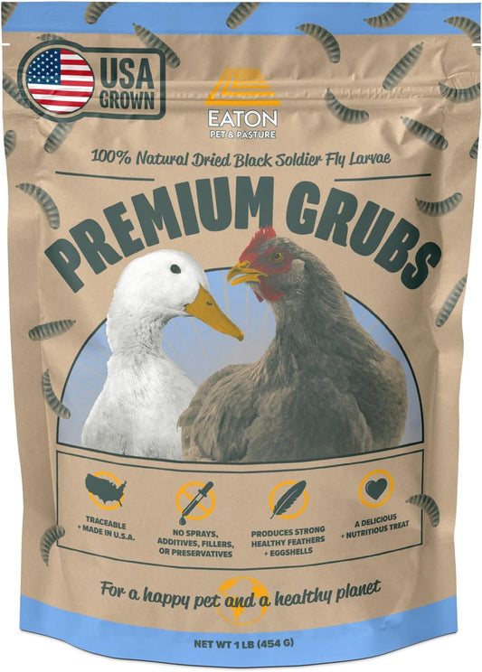 Eaton Pet and Pasture Premium Grubs, USA Grown Dried Black Soldier Fly Larvae, High Calcium Treat
