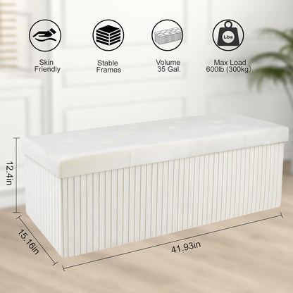 Storage Ottoman Bench, 43 Inch Foldable Ottoman with Legs, Velvet Foot Rest Stool, End of Bed