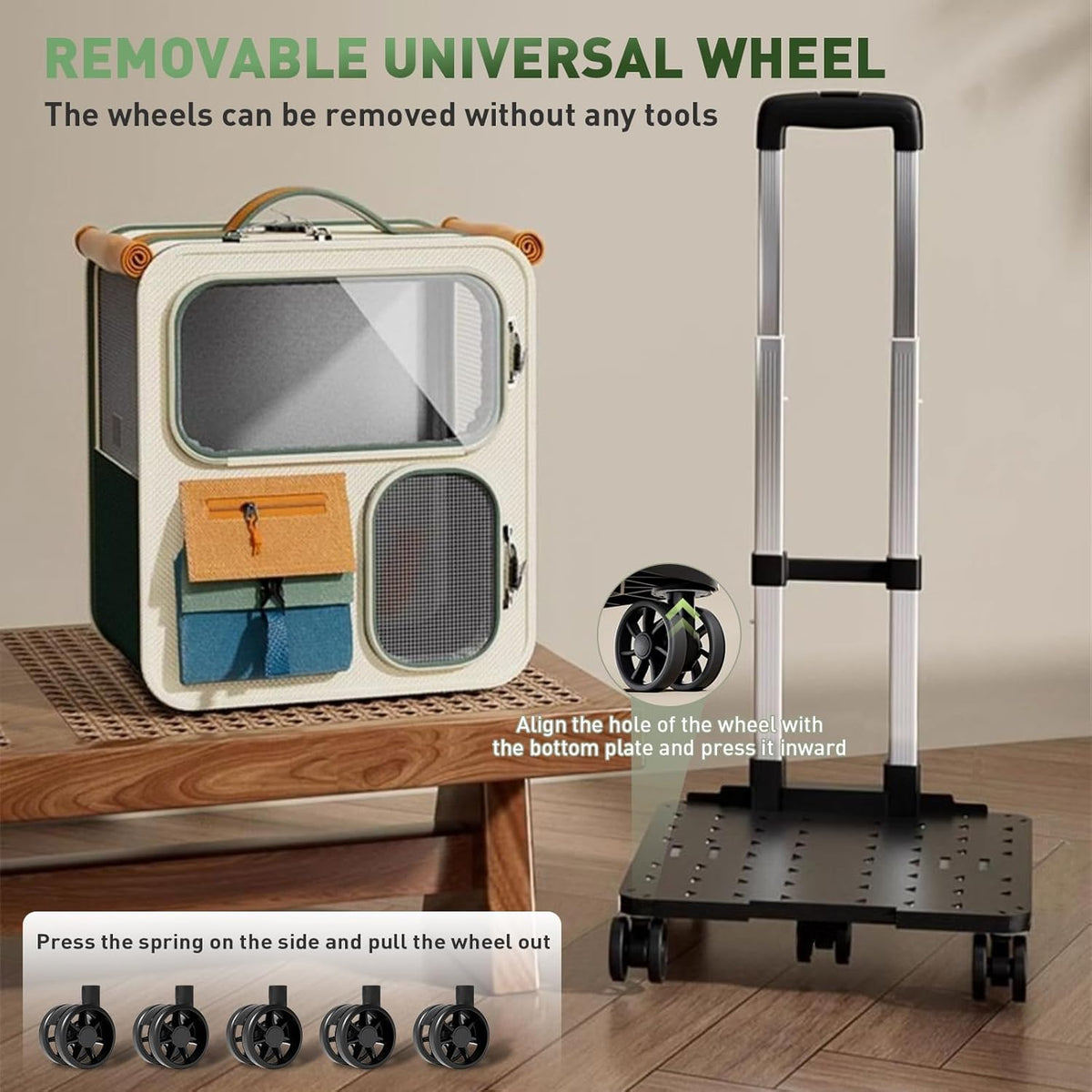 Cat Carrier with Wheels, Soft Rolling Pets Carrier Collapsible on Wheel Pet Handbag Cats Backpack