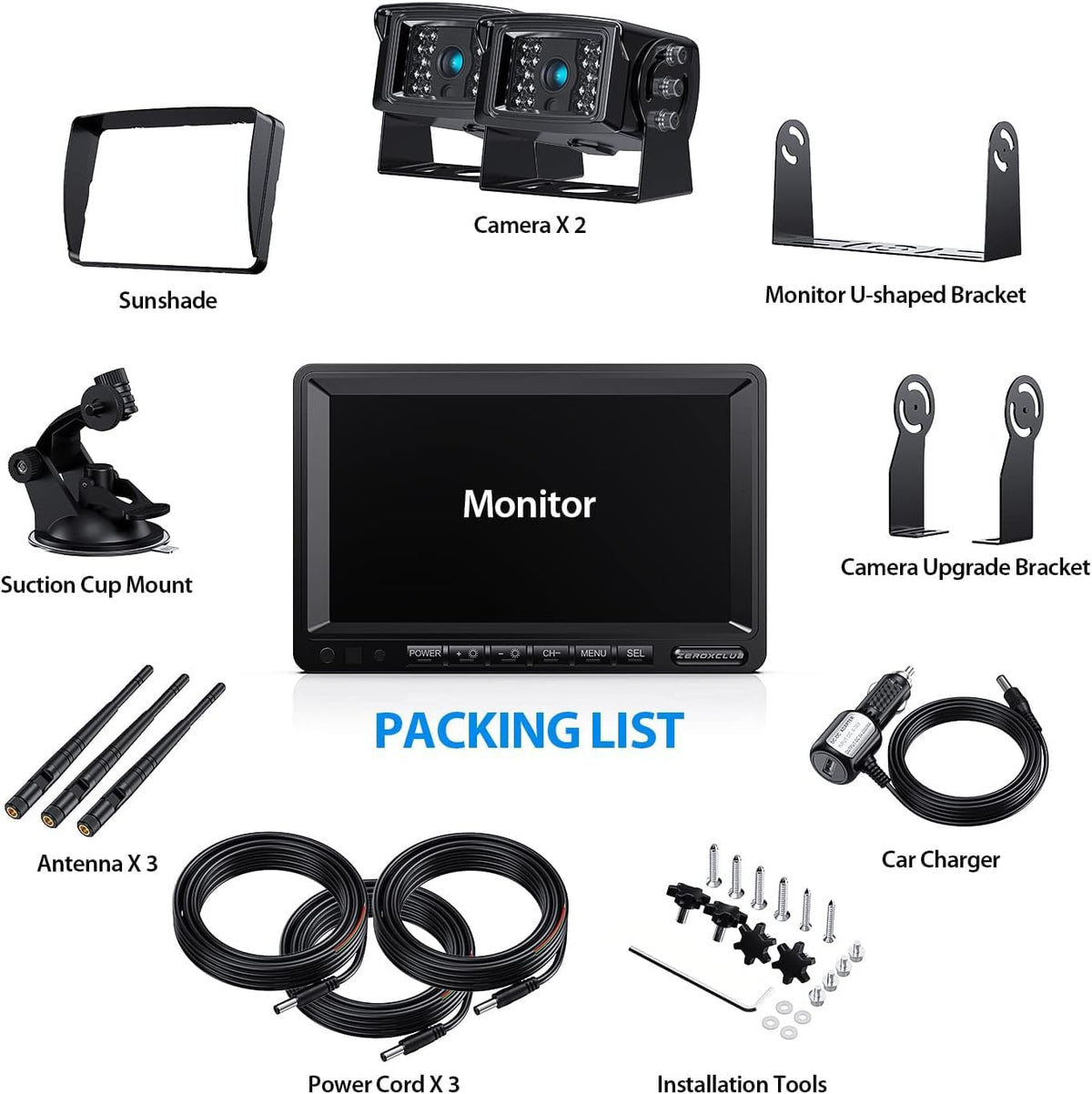 Digital Wireless Backup Camera System Kit, IP69K Waterproof Wireless 2 Rear View Camera + 7?™â€?LCD