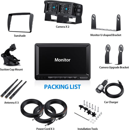 Digital Wireless Backup Camera System Kit, IP69K Waterproof Wireless 2 Rear View Camera + 7?™â€?LCD