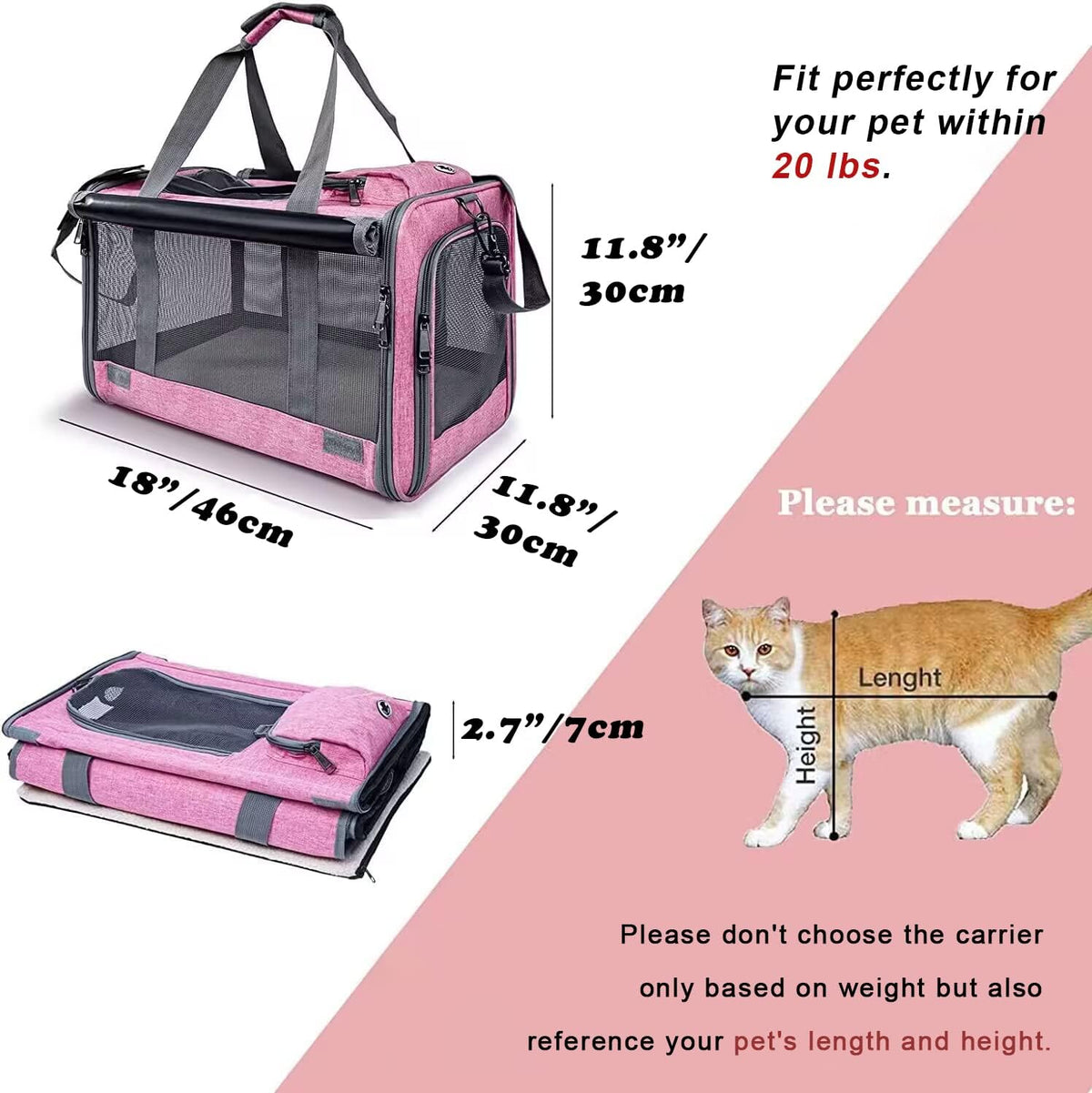 Pet Carrier for Large and Medium Cats, Soft-Sided Pet Carrier for Big Medium Cats and Puppy Dog