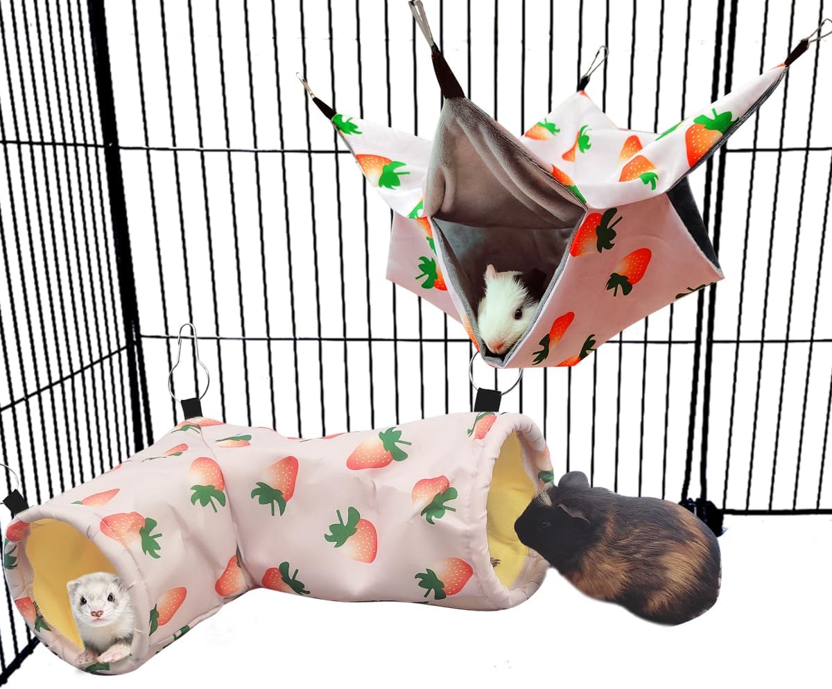 Large Caliber Guinea Pig & Rat Tunnel Hideout & Hammock, Corner Hideout Toy for Guinea Pig, Ferret