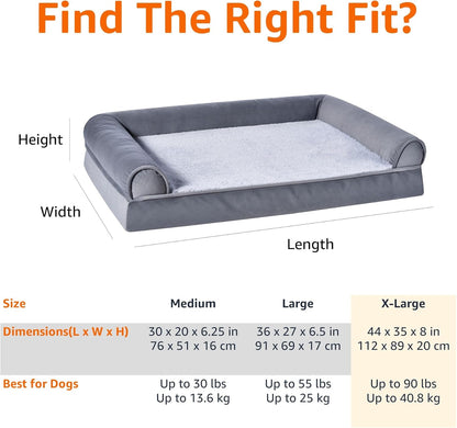 Amazon Basics Living Room Couch Dog Bed with Premium Foam, Pressure-Relief Support for Dogs up to