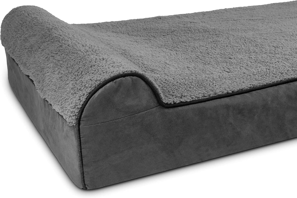 The Dog’s Bed Orthopedic Headrest Dog Bed XXL Grey Plush 54x36, Memory Foam, Pain Relief for
