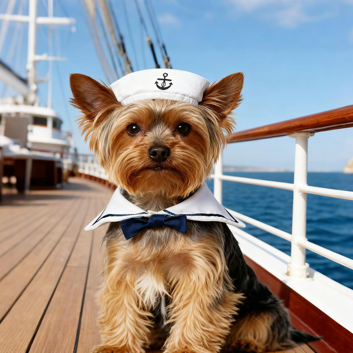 Enjoying Cat Sailor Costume, Halloween Small Dog Sailor Hat Outfit with Tie, Adjustable Pet Navy