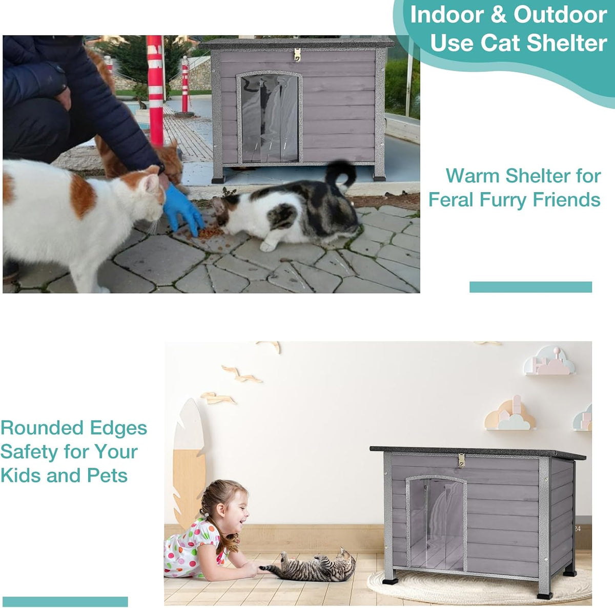 Indoor Outdoor Dog House,Anti-Chewing Iron Frame Dog Kennel,Wood Warm Pets Home,Weatherproof