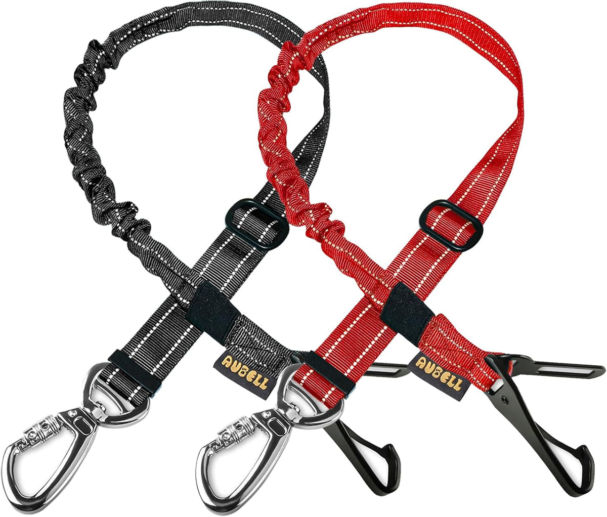 AUBELL Dog Seat Belt for Car,2 Pack Set 3-in-1 Adjustable Reflective Bungee Heavy Duty Dog Car