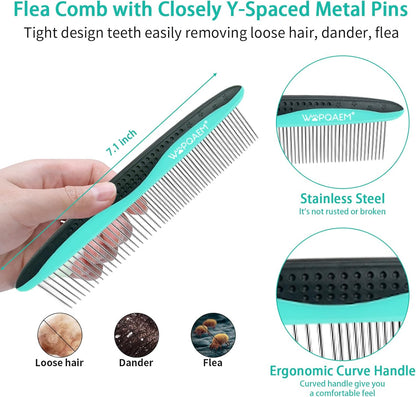 Dog Brush Kit for Grooming Short & Long Haired Dogs & Cats, 5 in 1 Pet Grooming Set for Small