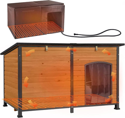 Aivituvin Extra Large Dog House Outdoor Heated Dog Kennel with Insulation Liner for Winter Strong