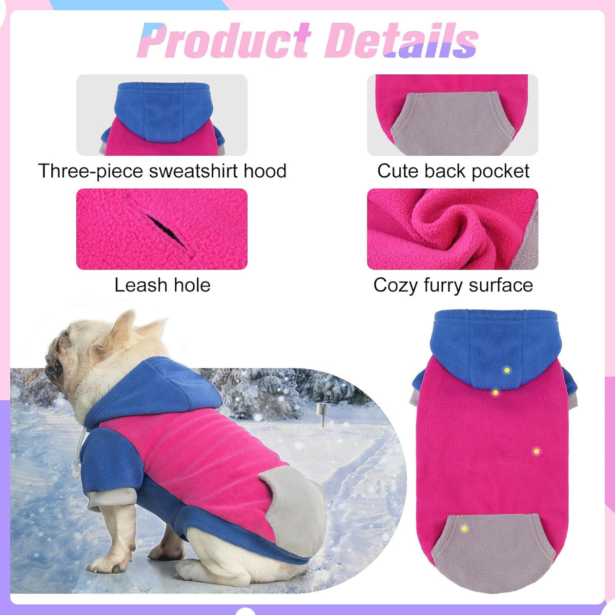 BEAUTYZOO Fleece Dog Hoodie Sweatershirt with Pocket and Leash Hole, Stretchy Small Medium Large