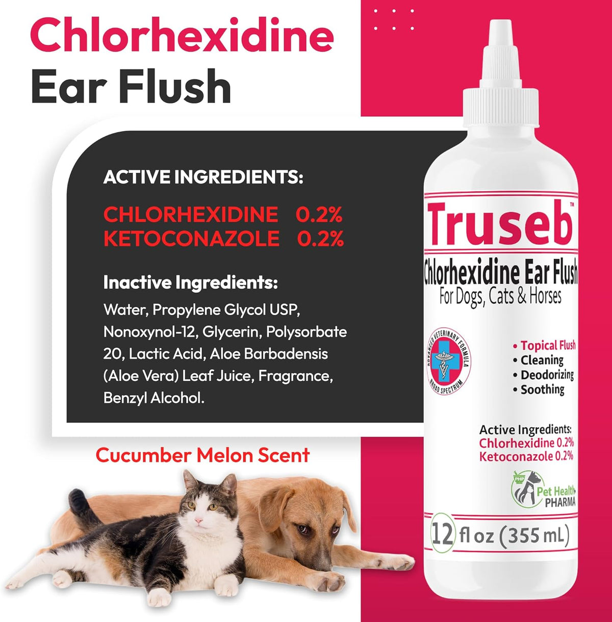 All Natural Ear Flush for Dogs & Cats, Ketoconazole & Chlorhexidine Ear and Vet-Strength Ear wash