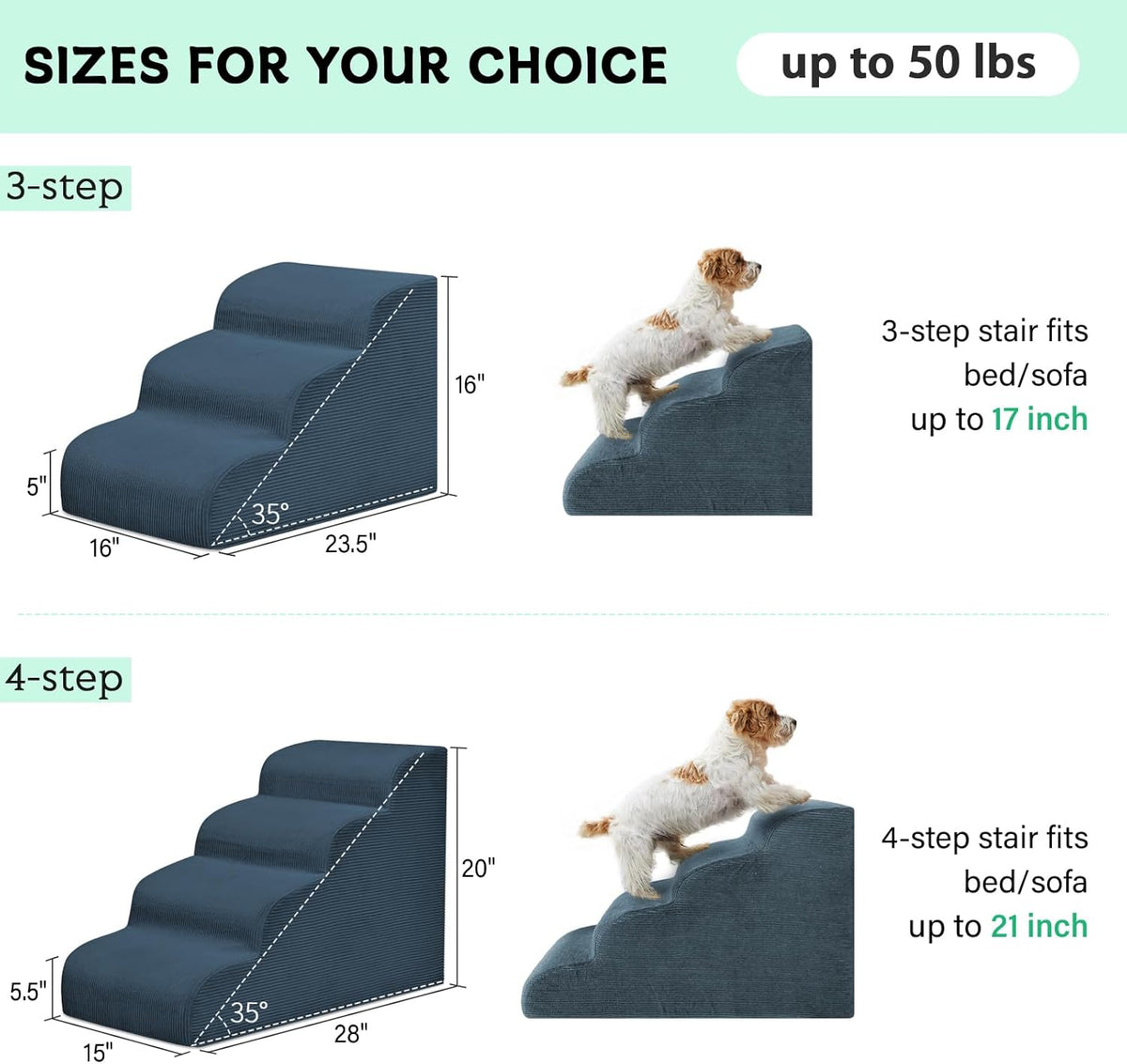 Dog Steps for Small Dogs, 3-Step Pet Ramp Stairs for High Beds and Sofa, Non-Slip Pet Stairs for