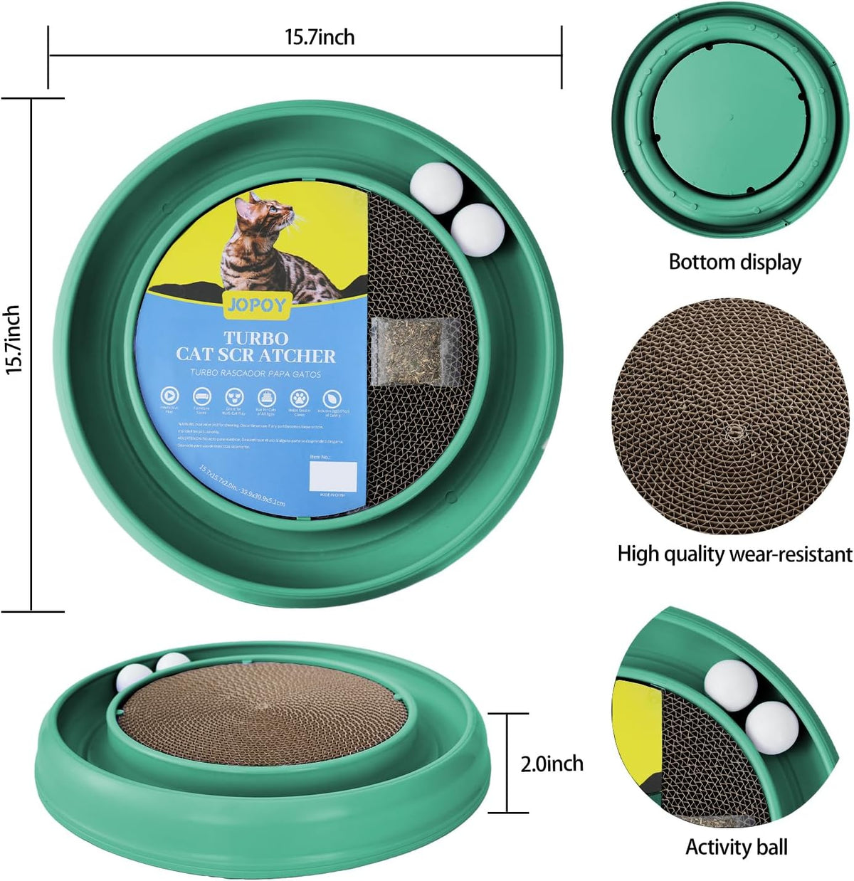 Interactive Cat Scratcher with Two Rotating Balls,Durable Scratch Pad for Indoor Play,Cardboard Cat