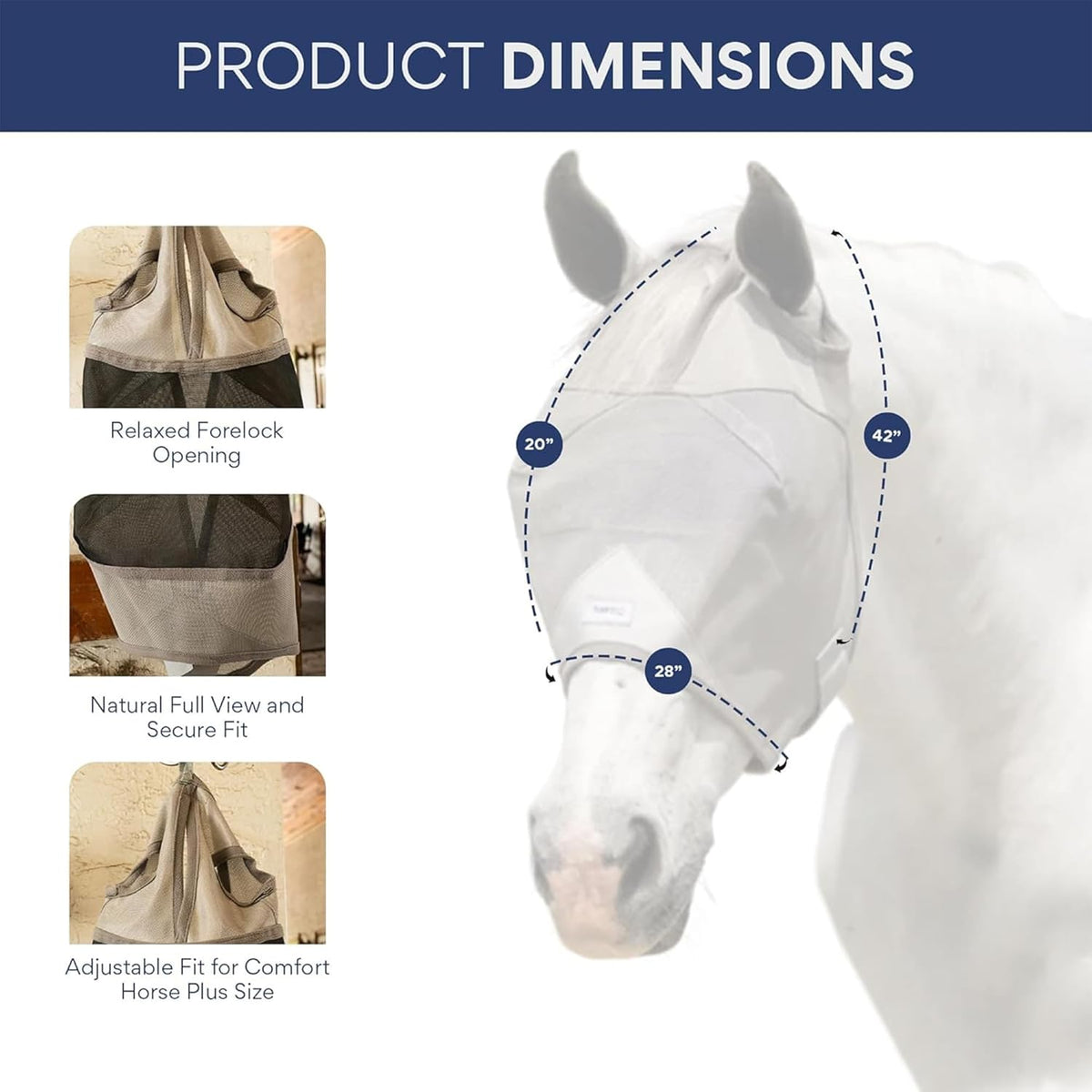 Plus-Size Horse Mask Without Ears | 95% UV Eye Protection | Built-in Visor | Breathable