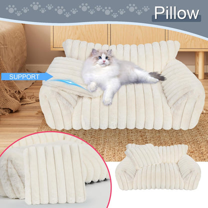 Cute Cat Couch Bed for Indoor Cats, Fluffy Pet Cat Sofa with Premium Soft Corduroy Fleece, Cute