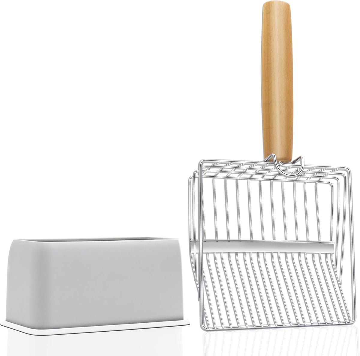 UFECODO Fast Sifting Cat Litter Scoop with Holder Stand, 2 Widths of Slots Stainless Steel Poop