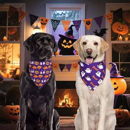 Halloween Dog Bandanas XLarge 3PCS, 6 Pattern Fall Scarf for Boy and Girl, Triangle Reversible Bibs