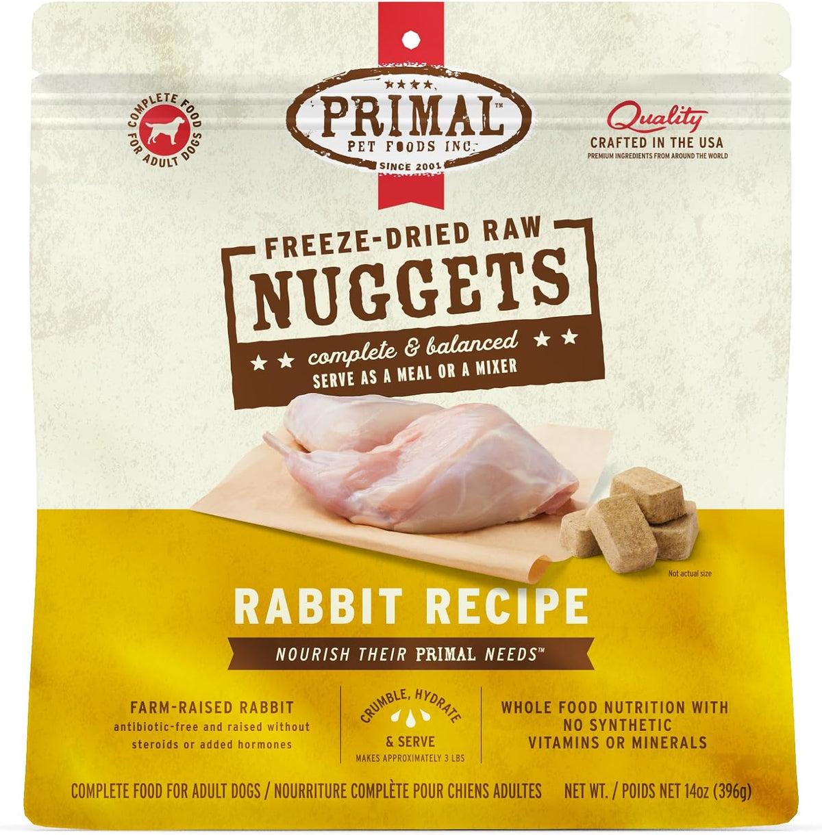 Primal Freeze Dried Raw Dog Food Nuggets, Rabbit, Complete & Balanced Meal, Also Use as Topper or