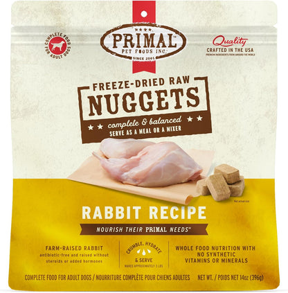 Primal Freeze Dried Raw Dog Food Nuggets, Rabbit, Complete & Balanced Meal, Also Use as Topper or