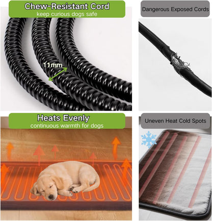 Heated Dog House Outdoor with Bowls Weatherproof Dog Kennel with Heating Pad Anti-Chewing Iron