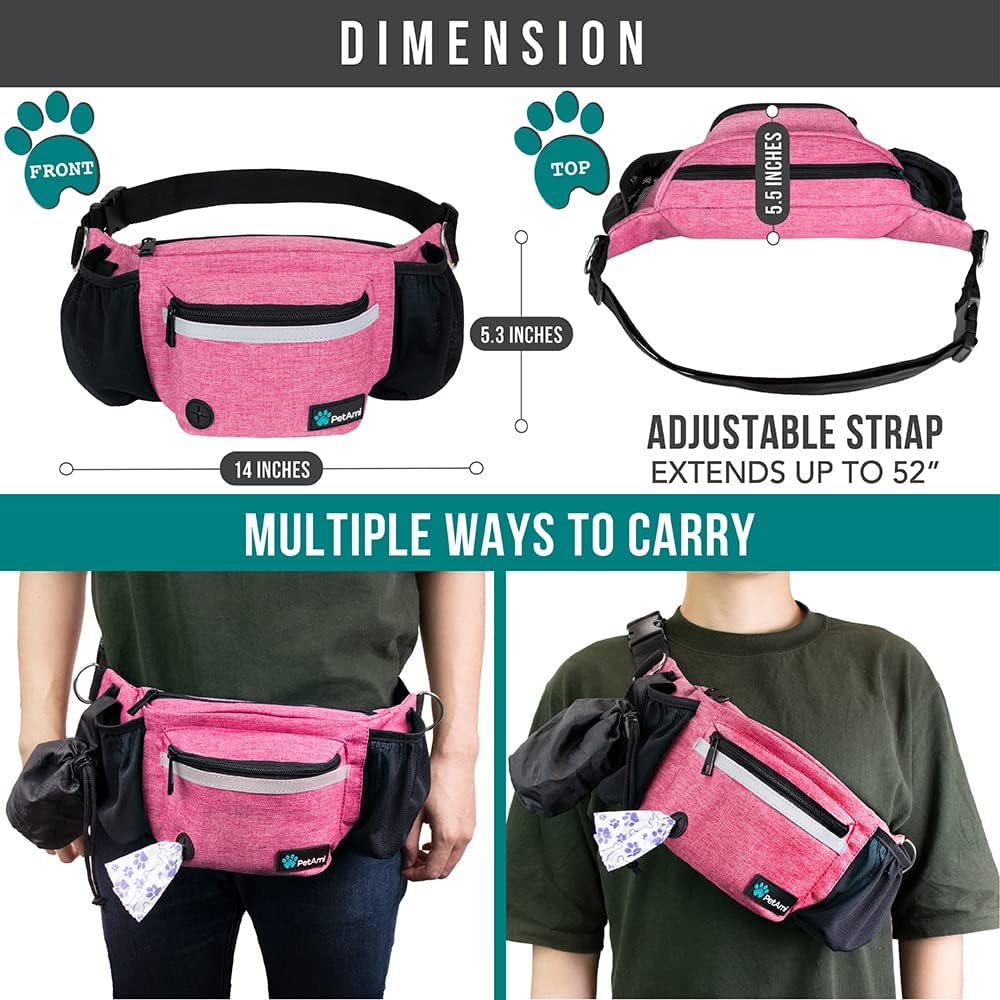 PetAmi Dog Fanny Pack, Treat Pouch for Dog Walking, Training, Built in Poop Bag Dispenser, Water