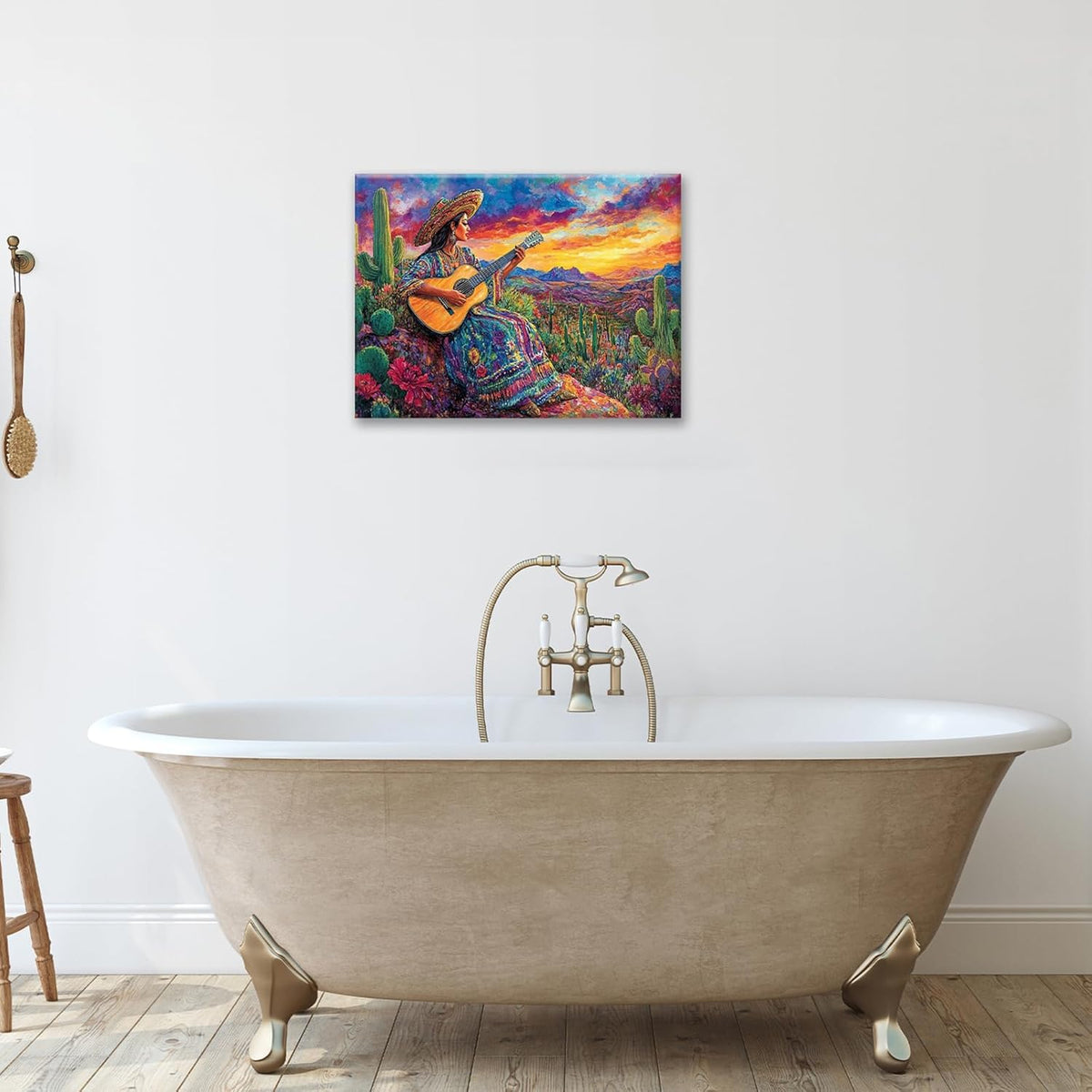 Mexican Women Pictures Wall Art, Cactus Landscape Bathroom Wall Decor, Nature Scenery Aesthetics
