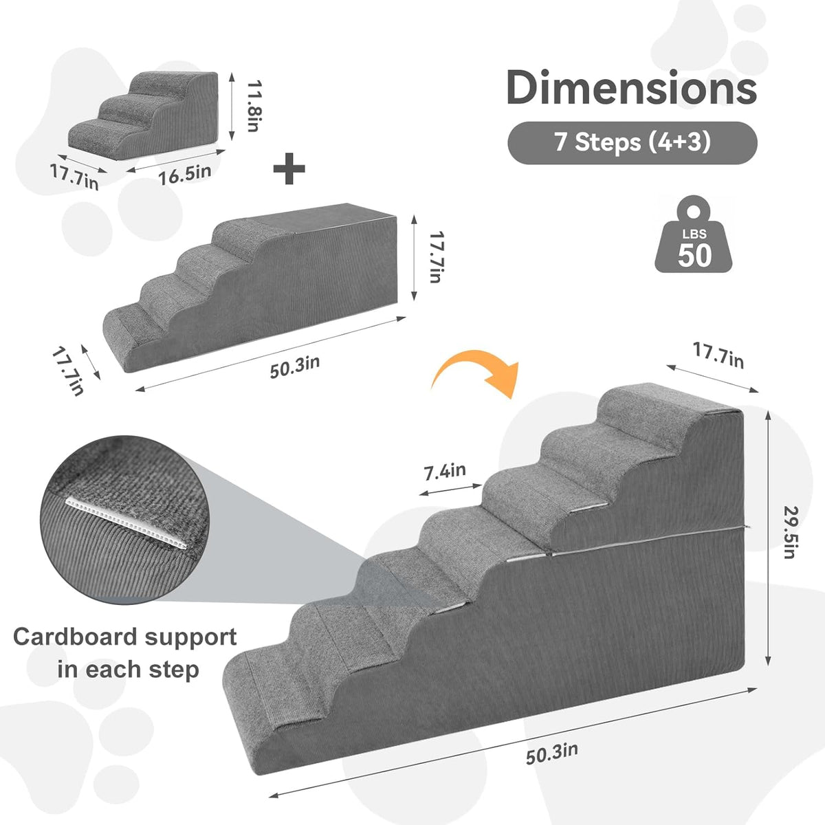 𝟳 𝗦𝘁𝗲𝗽𝘀 Dog Steps for High Bed, 30'' High Dog Stairs for Small Dogs, Waterproof Pet Stairs
