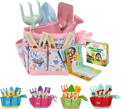 Floral Garden Kit Tools - Includes Sturdy Tote Bag, Watering Can, Gloves, Shovels, Rake, and