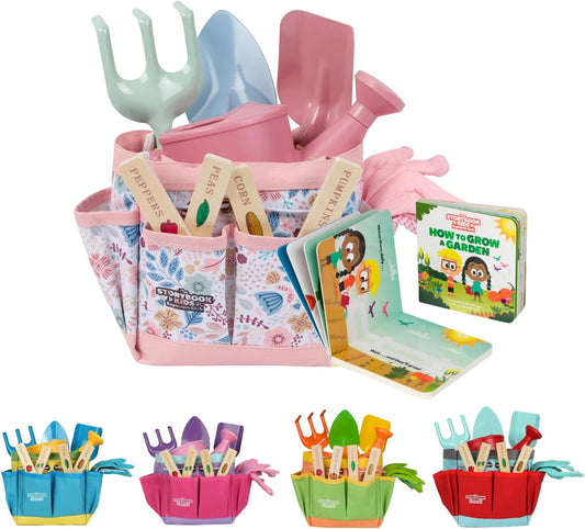 Floral Garden Kit Tools - Includes Sturdy Tote Bag, Watering Can, Gloves, Shovels, Rake, and
