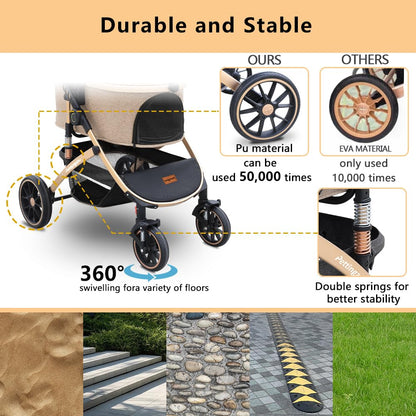 Pettingzoo Dog stroller with 4 Wheels, Folding Cat Stroller for Small/Medium/Large dogs & cats to