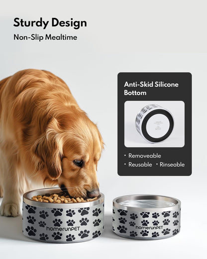Dog Bowl, HomeRunPet Dog Food Water Bowl with Non-Slip Rubber Base, Metal Insulated Stainless Steel