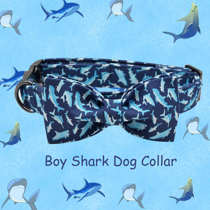 Elegant little tail Dog Collar with Bow, Shark Print Adjustable Dog Collar Cute Bowtie Dog Collar