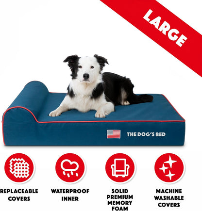 The Dog’s Bed Orthopedic Headrest Dog Bed Large Blue Oxford with Red Trim US Flag Dog Bed 40x25