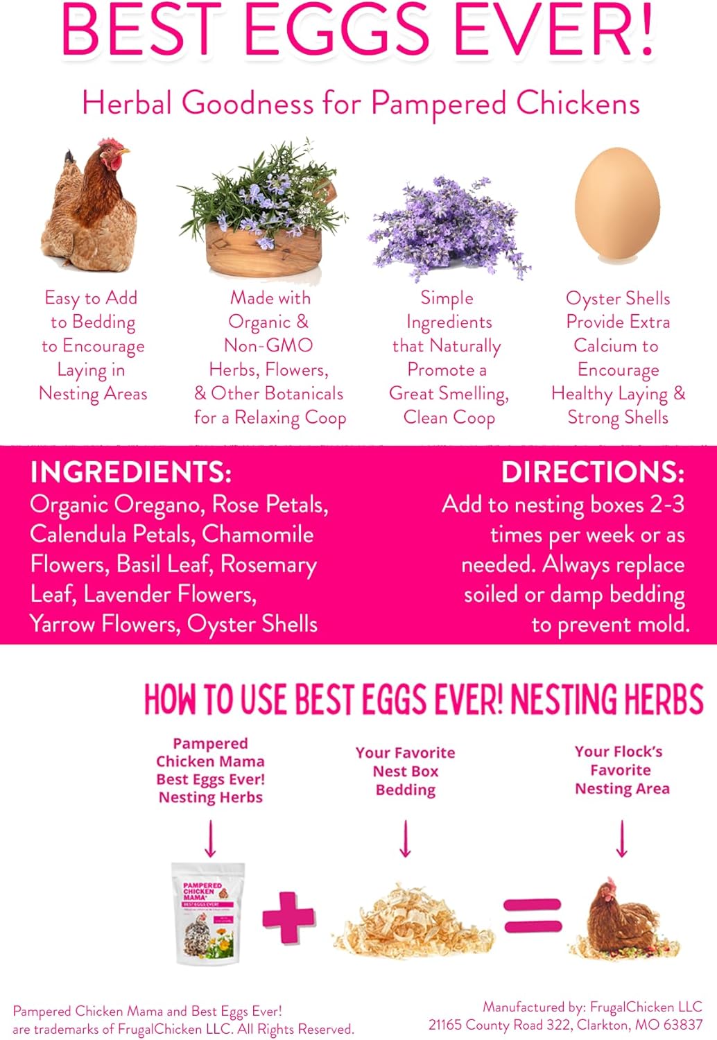 Pampered Chicken Mama Best Eggs Ever! Nesting Herbs for Chickens (10 Ounces) Calcium Supplement for