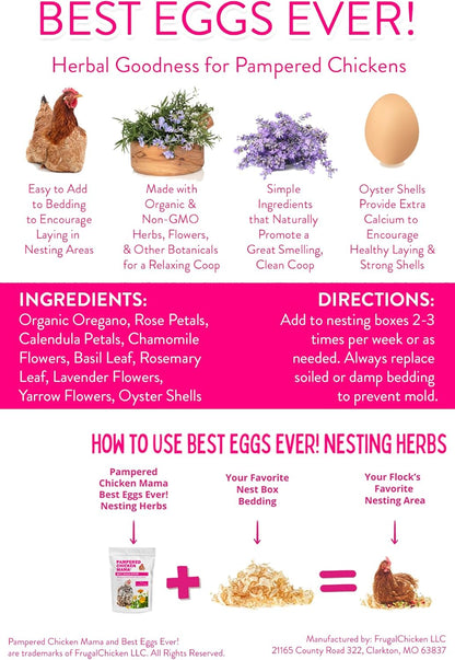 Pampered Chicken Mama Best Eggs Ever! Nesting Herbs for Chickens (10 Ounces) Calcium Supplement for