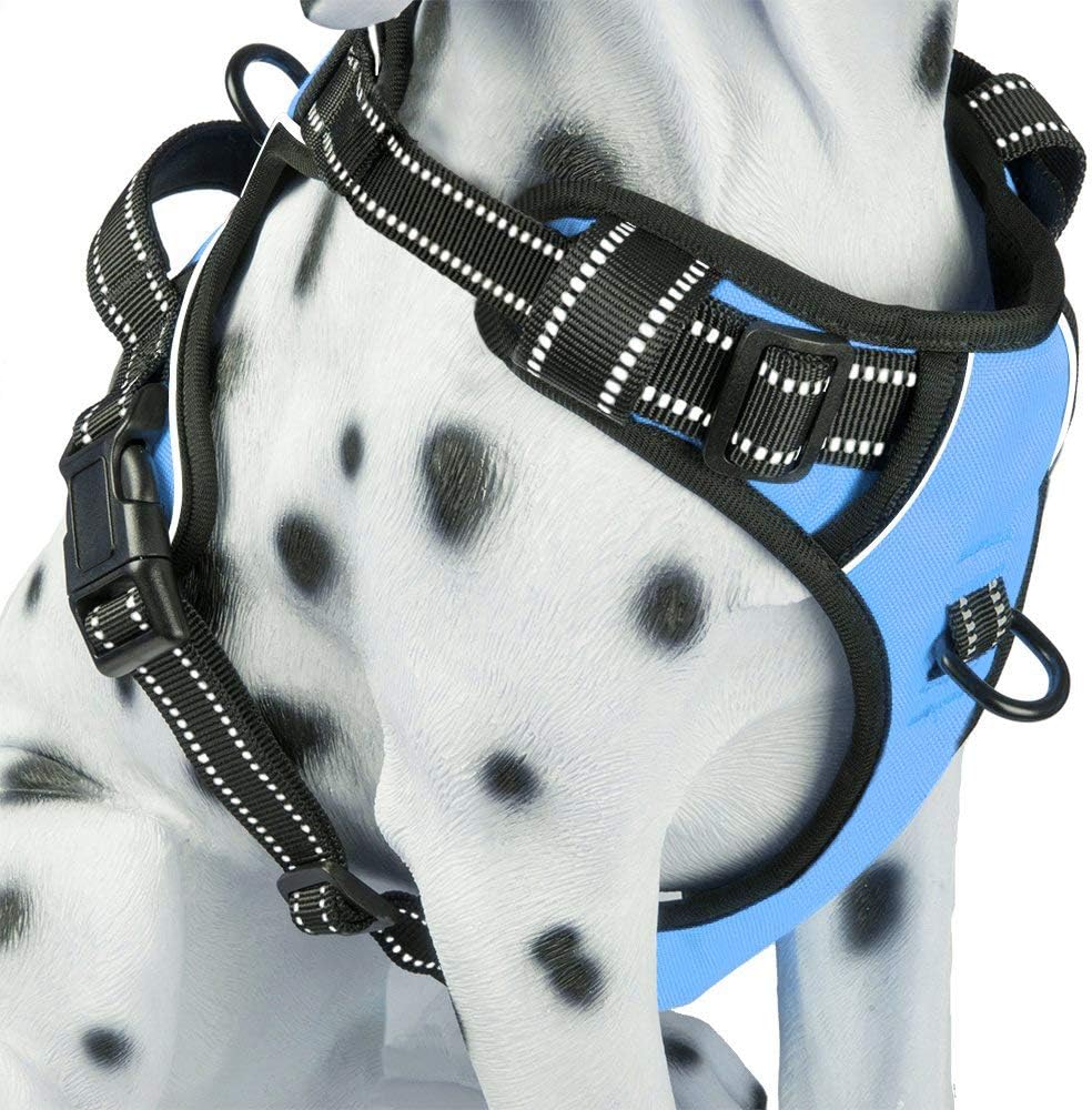 PoyPet No Pull Dog Harness, Reflective Comfortable Vest Harness with Front & Back 2 Leash