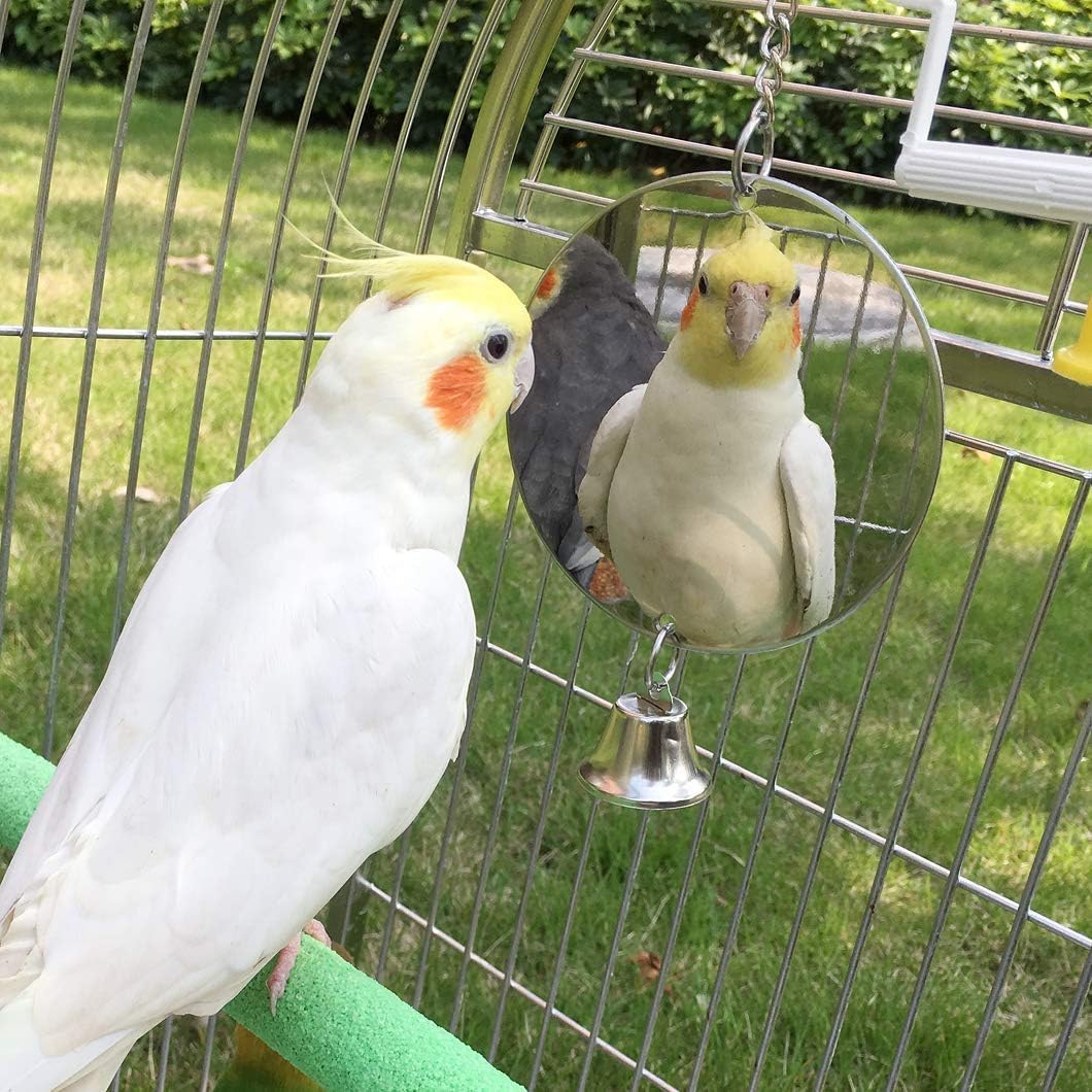 Hypeety Pet Bird Mirror Toy with Bells Hanging Toy for Parakeet Cockatiel Conure Lovebirds Finch