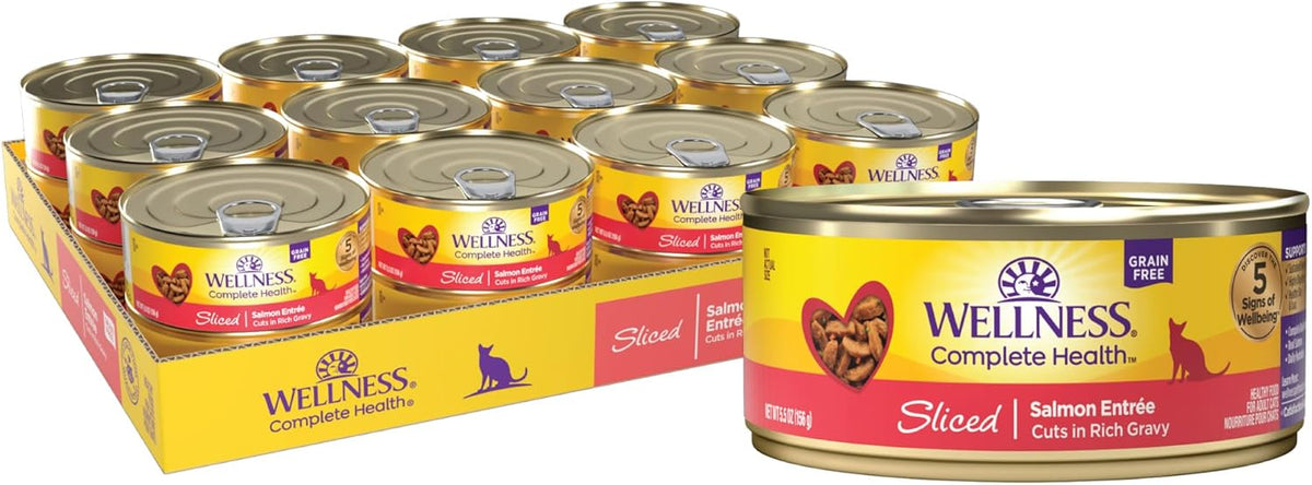Wellness Complete Health Sliced Adult Wet Cat Food, Natural, Protein-Rich, Grain Free, 5.5 Ounce