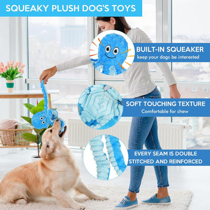 Squeaky Dog Toys Octopus Stuffed Crinkle Toy, Puppy Chew Toys for Teething, Durable Tug of War
